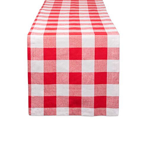 DII Buffalo Check Collection Klassischer Tischläufer im Bauernhausstil, Baumwolle, rot/weiß, 14x72 von DII