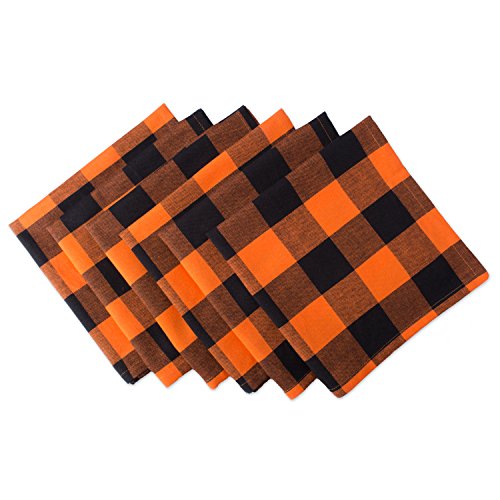 DII Buffalo Check Collection Tischset im klassischen Bauernhaus-Design, Baumwolle, Orange und Schwarz, Napkin Set, 20x20, 6 von DII