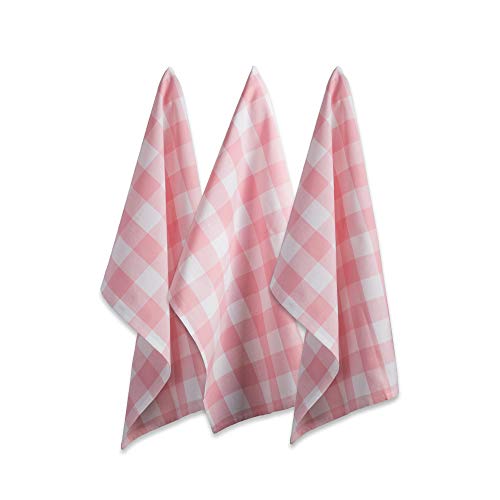 DII Buffalo Check Kitchen Collection Classic Farmhouse Geschirrtuch-Set, Baumwolle, Rosa/Weiß, 20x30, 3 von DII