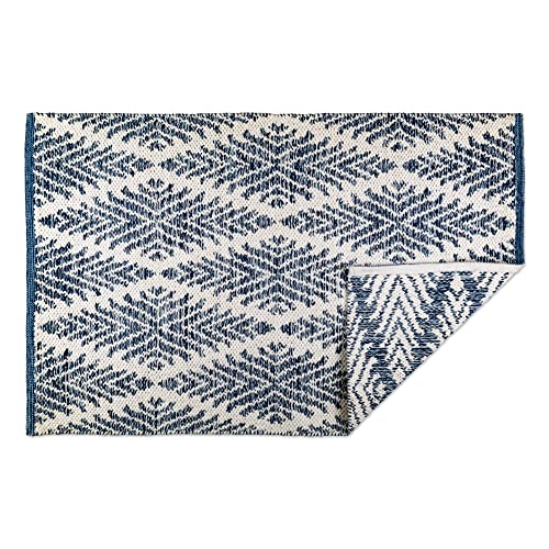 DII CAMZ10422 Indoor-Flachgewebe Baumwolle handgewebtes Garn gefärbt gewebt wendbarer Bereich Teppich für Schlafzimmer, Wohnzimmer, Küche, 5 x 9 cm, Diamond Navy Blue von DII