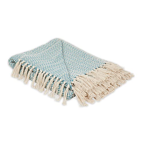 DII Chevron Überwurf-Kollektion, handgewebt, Baumwolle, 50 x 60 cm, Sturmblau von DII