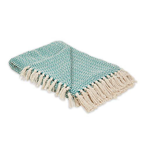 DII Chevron Überwurf aus Baumwolle, handgewebt, 127 x 152 cm, Blaugrün DII Chevron Überwurf aus Baumwolle, handgewebt, 127 x 152 cm, Blaugrün von DII