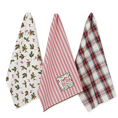 DII Christmas Kitchen Basics Collection Dekoratives Geschirrtuch-Set aus Baumwolle, 45,7 x 71,1 cm, Happy Holidays, 3-teilig von DII