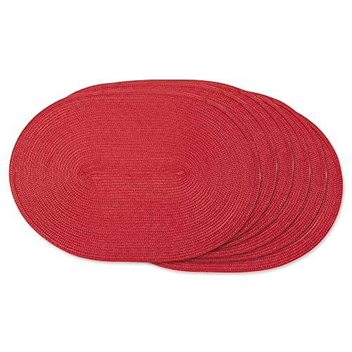 DII Classic Woven Tabletop Collection Tischset für drinnen und drauÃŸen, oval, 30,5 x 45,7 cm, Tango Rot, 6 Stück von DII