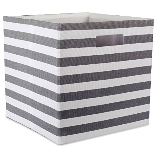 DII Zusammenklappbarer Mülleimer mit harten Seiten, groß Streifen, Polyester, Grau, 13x13x13 von DII