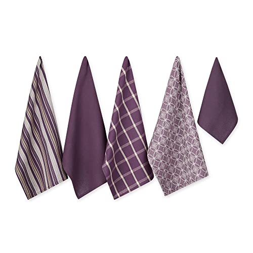 DII Gewebtes Küchen-Set, Geschirrtuch, 45,7 x 71,1 cm, Geschirrtuch, 33 x 33 cm, Aubergine, 5-teilig von DII