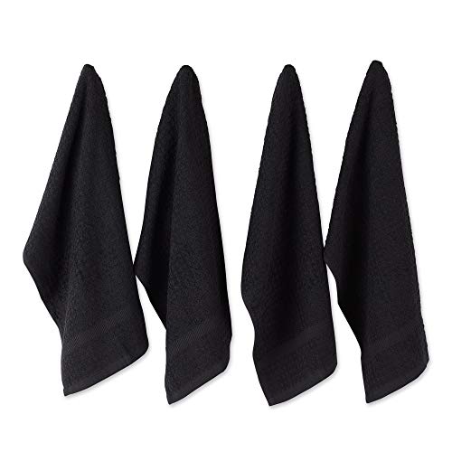 DII Basic Terry Collection Geschirrtuch-Set mit Waffelmuster, Baumwolle, Einfarbig Schwarz, 15x26, 4 von DII