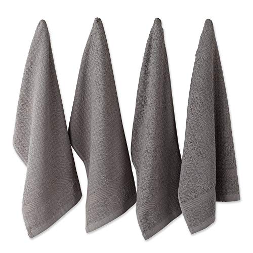 DII Basic Terry Collection Geschirrtuch-Set, aus Frotteestoff mit Waffelmuster, 38,1 x 66 cm, einfarbig, Grau (Solid Gray), 4-teilig von DII