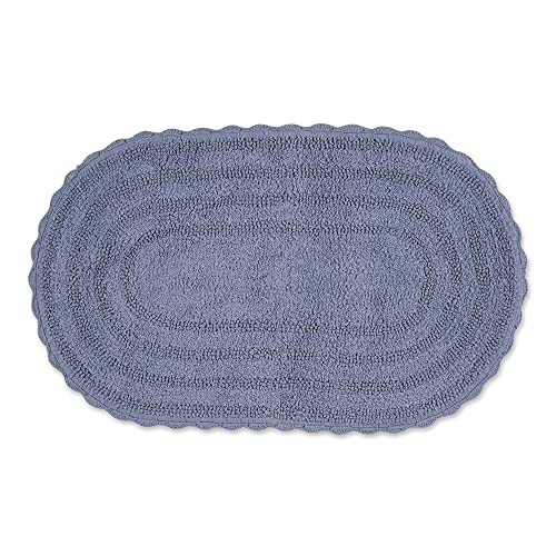 DII Crochet Collection Wende-Badematte, groß, oval, 53 x 86 cm, Stonewash Blue von DII