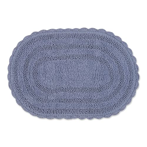 DII Crochet Collection Wende-Badematte, klein, oval, 43 x 61 cm, Stonewash Blue von DII