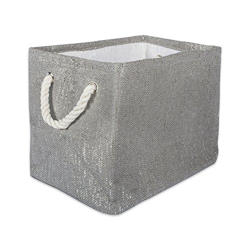 DII Dekorativer Metallic-Lurex-Aufbewahrungskorb, faltbar und praktisch für die Organisation zu Hause (klein, 27,9 x 25,4 x 22,9 cm), Grau von DII