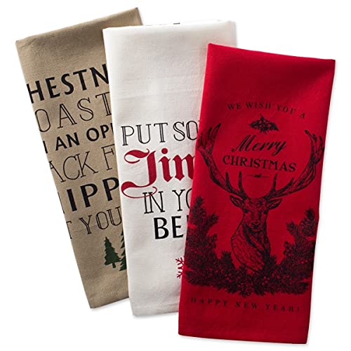 DII Dekoratives Geschirrtuch aus 100% Baumwolle, maschinenwaschbar, für den täglichen Gebrauch in der Küche geeignet, sehr saugfähig, aus Jacquard 3-teiliges Set Christmas Stag von DII