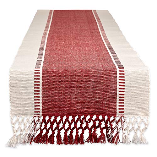 DII Dobby Stripe Gewebter Tischläufer, Baumwolle, Rot (Barn Red), 13x72 von DII