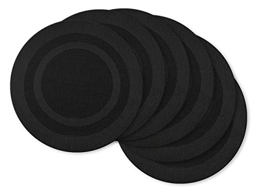 DII Everyday Tischplatte aus gewebtem Vinyl für drinnen und draußen leicht zu reinigen Runde Matte Bordered Black von DII