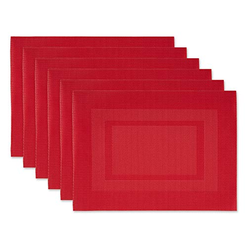 DII Everyday Tischplatte aus gewebtem Vinyl für drinnen und draußen leicht zu reinigen Tischset Bordered Tango Red von DII