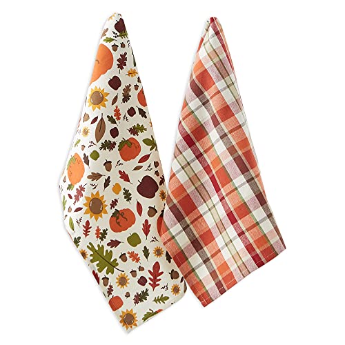 DII Fall Basics Kitchen Kollektion Bedrucktes & Plaid Herbst Geschirrtuch-Set, Baumwolle, Kürbisgewürz, 18x28, 2 von DII