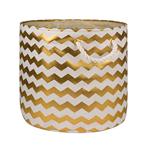 DII Faltbarer Aufbewahrungskorb aus Polyester mit langlebigen Baumwollgriffen Zickzack 16x16x15 Chevron Gold von DII