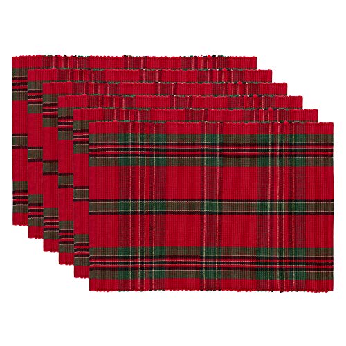 DII Farmhouse Christmas Plaid Esstisch & Küchendekoration, Baumwolle, rot/grün, Holiday Placemat Set, 13x19, 6 von DII