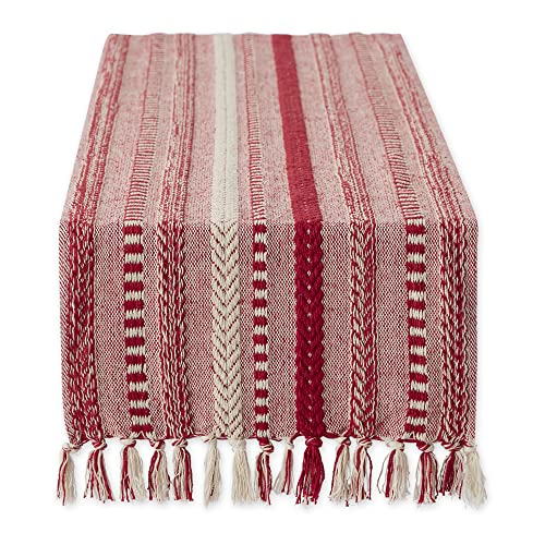 DII Farmhouse Tischläufer-Kollektion, geflochten, gestreift, 38,1 x 274,4 cm (15 x 113, Fransen im Lieferumfang enthalten), Weinrot von DII