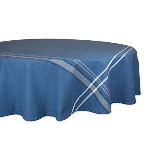 DII Französische Streifen Esstisch-Kollektion – Tischdecke im Landhausstil, rund, 178 cm, Blau Chambray von DII