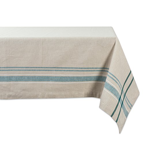DII Französische Streifen Tischkollektion – Tischwäsche im Landhausstil für den Esstisch, 152,4 x 213,3 cm, Taupe/Blaugrün von DII