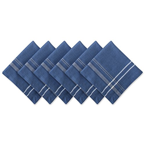 DII French Stripe Tabletop Collection Esstisch-Servietten-Set, Bauernhaus-Stil, 50,8 x 50,8 cm, Blau Chambray, 6-teilig von DII