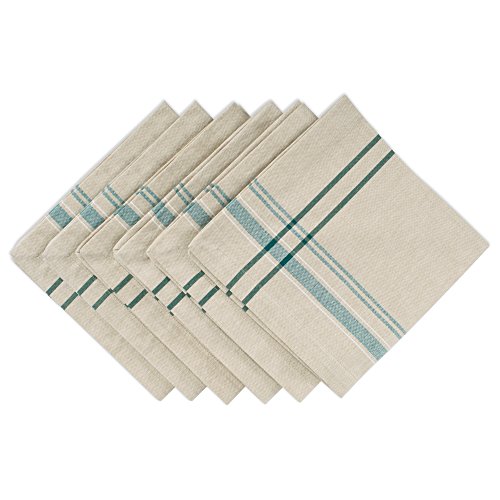 DII French Stripe Tabletop Collection Esstisch-Servietten-Set, Bauernhaus-Stil, 50 x 50 cm, Taupe/Blaugrün, 6-teilig von DII