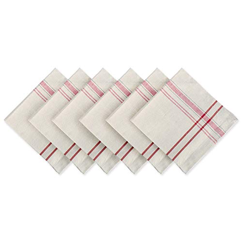 DII French Stripe Tisch-Kollektion Esstisch im Bauernhausstil, Baumwolle, Taupe/Rot, Napkin Set, 20x20, 6 von DII