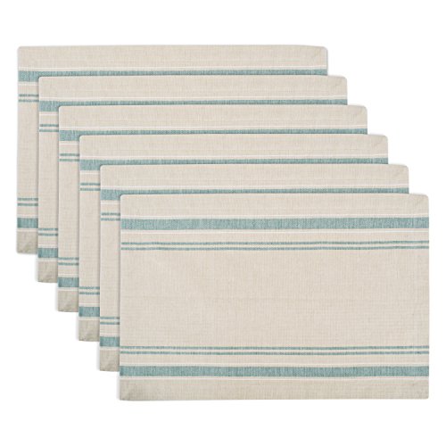 DII French Stripe Esstisch Kollektion Bauernhausstil Tischset-Set, 33 x 48 cm, Taupe/Blaugrün, 6-teilig von DII