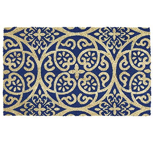 DII Fußmatte aus natürlicher Kokosfaser Geometrische Matte, Blaue Tunesienrolle, 17x29 von DII