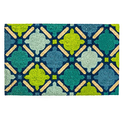 DII Natürliche Kokosfaser Fußmatte für den Außenbereich, geometrisch, modern, Blaues Mosaik, 17x29 von DII