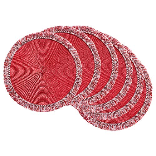 DII Gewebte Platzdeckchen-Kollektion, rund, 37,5 cm Durchmesser, Tango Red Fransen, 6 Stück von DII