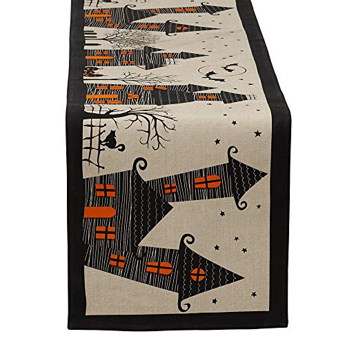 DII Halloween-Party-Tischdekoration Wiederverwendbarer und maschinenwaschbarer Baumwollstoff, Baumwolle, Gruseliges Spukhaus, Table Runner, 14x72 von DII