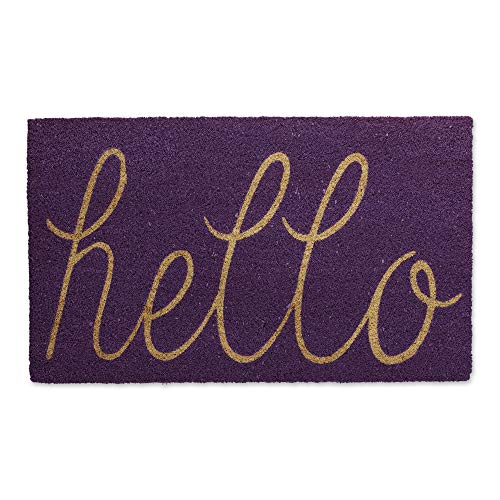 DII Hello Coir Fiber Doormat rutschfest, langlebig, für drinnen und draußen, tierfreundlich, Naturfasern, violett, 18x30 von DII