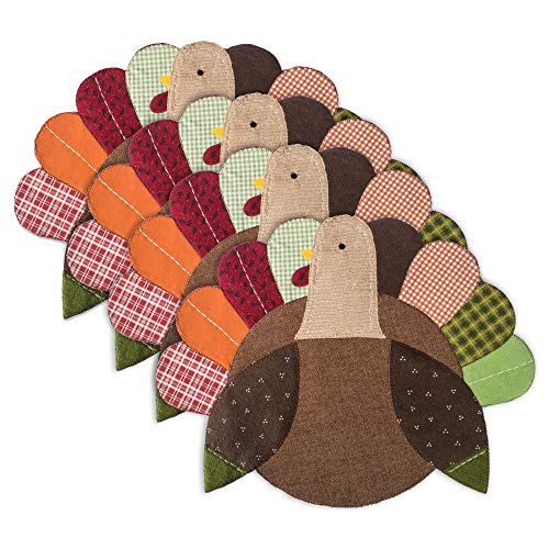 DII Herbst-Tischdekorationen für den Innenbereich, Thanksgiving, Tischset-Set, 35,6 x 48,9 cm, bestickte Türkei, 4 Stück von DII