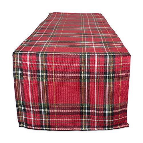 DII Esszimmertisch und Küchendekoration Metallischer Stoff, Polyester, Rotes Schottenkaro, 108" x 14" (Runner) von DII