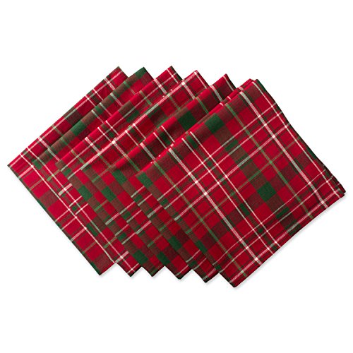 DII Holiday Esstisch Linen Collection Tartan Stechpalmen-Plaid, Baumwolle, rot/grün, Square Cloth Napkin Set, 20x20, 6 von DII
