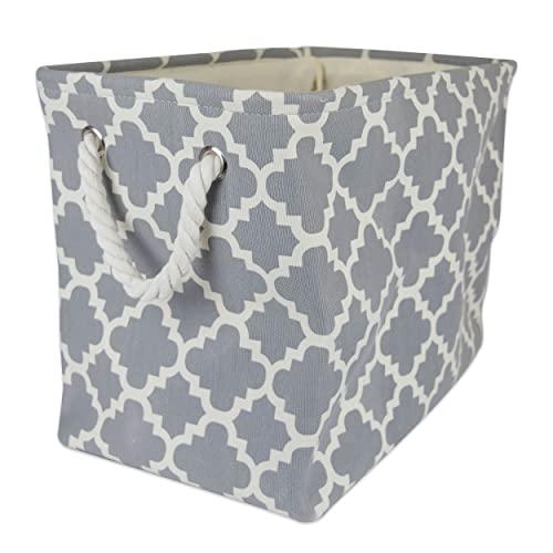 DII Collapsible Polyester Storage Basket or Bin with Durable Cotton Handles, Home Organizer Solution for Office, Bedroom, Closet, Toys, & Laundry (Large – 17.75x12x15”), Gray Lattice von DII