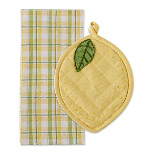 DII Küchenzubehör-Kollektion Dekoratives Topflappen und Geschirrtuch, Geschenk-Set, Baumwolle, Lemon Plaid, DT 18x28/PH 10x8, 2 DII Küchenzubehör-Kollektion Dekoratives Topflappen und Geschirrtuch, Geschenk-Set, Baumwolle, Lemon Plaid, DT 18x28/PH 10x8, 2 von DII