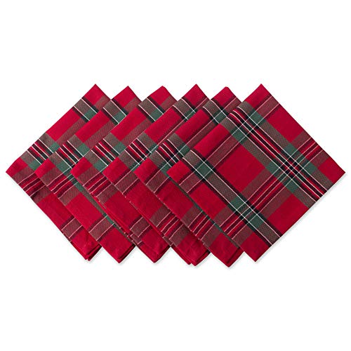 DII Farmhouse Christmas Plaid Esstisch & Küchendekoration, Baumwolle, rot/grün, Holiday Napkin Set, 20x20, 6 von DII