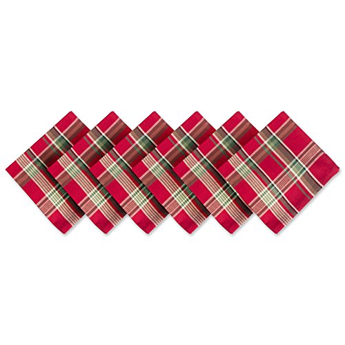 DII Urlaubsküchen- und Tischdekoration Quadratisches Servietten-Set mit Weihnachtsmotiven, Baumwolle, Tango Red Plaid, Napkin, 6 von DII