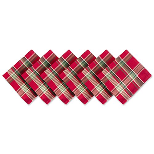 DII Holiday Kitchen and Table Decor Quadratisches Servietten-Set aus Weihnachtstuch, Baumwolle, Tango Red Plaid, 18" x 18" (Set of 6), 6 von DII