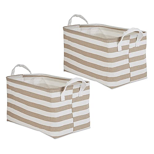 DII Laundry Storage Collection, PE-beschichteter faltbarer Mülleimer mit Griffen, Steinstreifen, großes Set, 26,7 x 44,5 x 25,4 cm von DII
