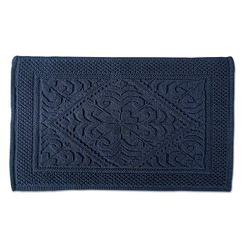 DII Oceanique Badezimmerteppich, maschinenwaschbar, 100% Baumwolle, Jacquard, weich und saugfähig, Platz in der Nähe von Waschtisch, Badewanne oder Dusche, 50,8 x 78,7 cm, Damast Navy, 20" x 31" von DII