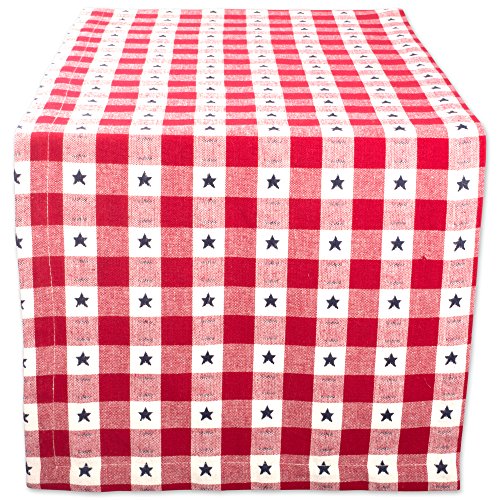DII Patriotic 4. Juli Stars and Check Summer Tischläufer, Tischläufer, 35,6 x 25,4 cm, Rot, Weiß und Blau von DII