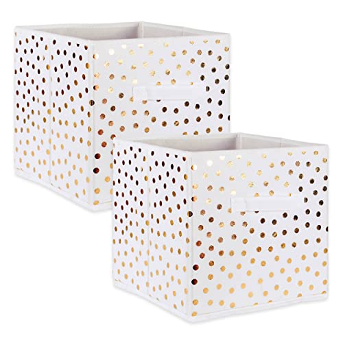 DII Polka Dot Collapsible Bin Vlies-Aufbewahrungskollektion, Polyester, Weiß und goldfarben, Small Set, 13x13x13 Cube von DII