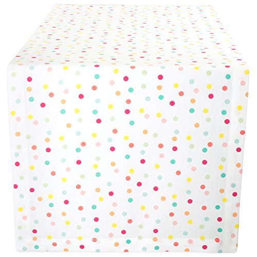 DII Polka Dot Party Print Tabletop Collection Wiederverwendbar und maschinenwaschbar, Baumwolle, Mehrfarbige Konfetti-Punkte, Table Runner, 14x108 von DII
