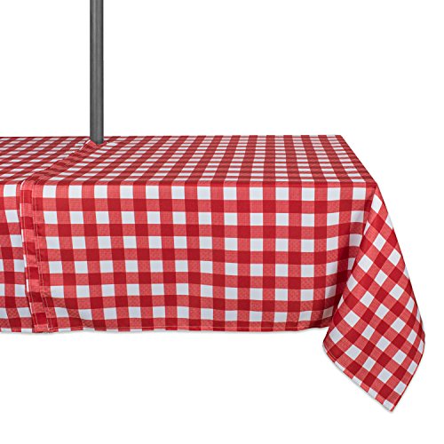 DII Red Check Outdoor Table Top Collection Schmutzabweisend und wasserfest, Polyester, 84" x 60" (Rectangular) von DII