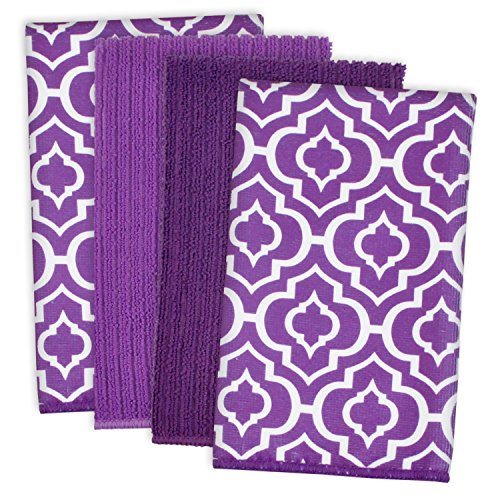 DII Reinigung, Waschen, Trocknen, Ultra saugstark, Gestreift Mikrofaser Dishtowel, 40,6 x 61 cm (Set von 4) – Grau Streifen Geschirrtuch Eggplant Lattice von DII