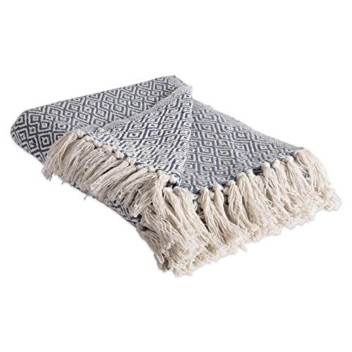 DII Rustikale Baumwoll-Decke mit Fransen für Stuhl, Couch, Picknick, Camping, Strand und den täglichen Gebrauch, 127 x 152,4 cm – Doppeldiamant französisches Blau von DII